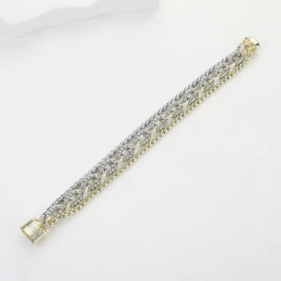 14K Gold Plated Two Tone Chunky Chain Magnetic Bracelet - Picture 2 of 4